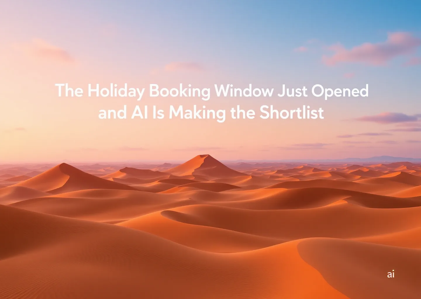 AI travel assistant drafting a shortlist of festive holiday hotels and winter destinations — tropical editorial illustration with warm seasonal accents
