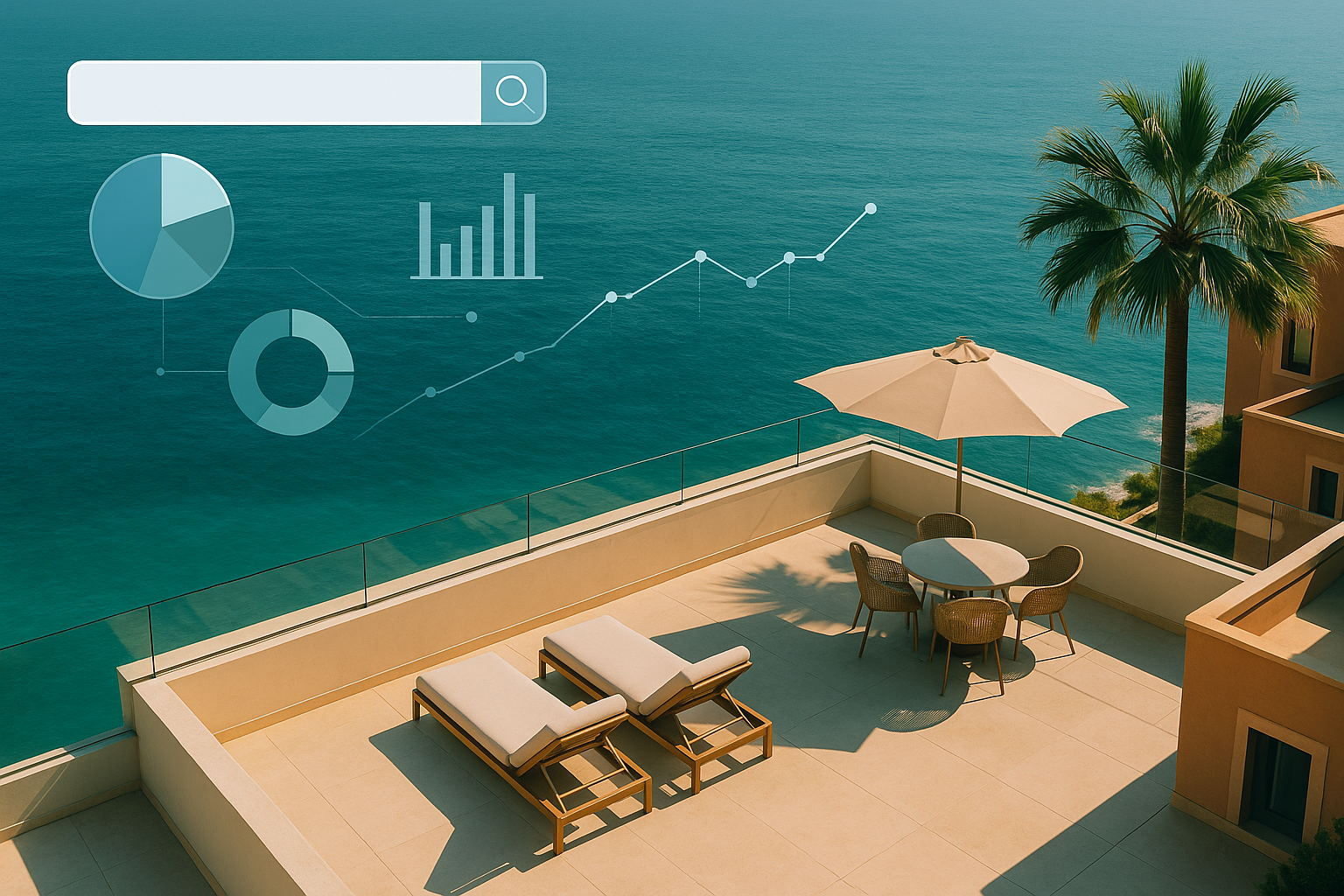 Google Gemini AI travel recommendations showing tropical resort with turquoise waters