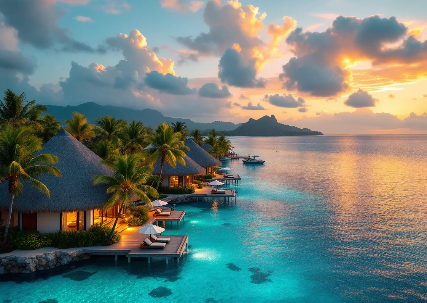Tropical resort pool with AI-powered direct booking visualization