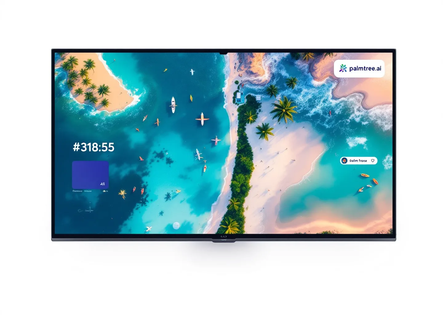 Destination AI assistant concept — tourism board chat interface with aerial destination view